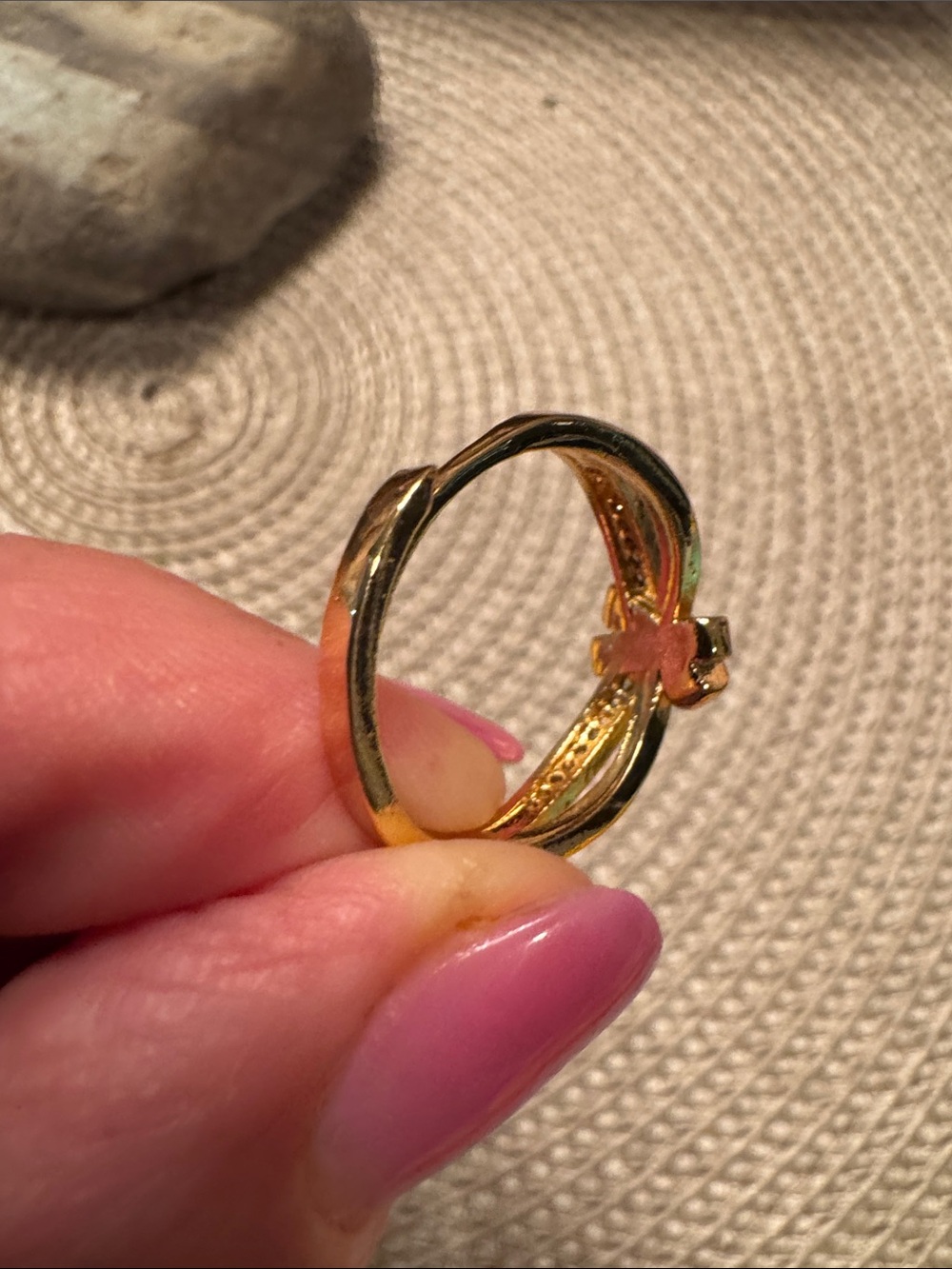 Gold-Tone over Sterling Silver Crisscross Knot Ring with Clear Stones - Picture 4 of 5